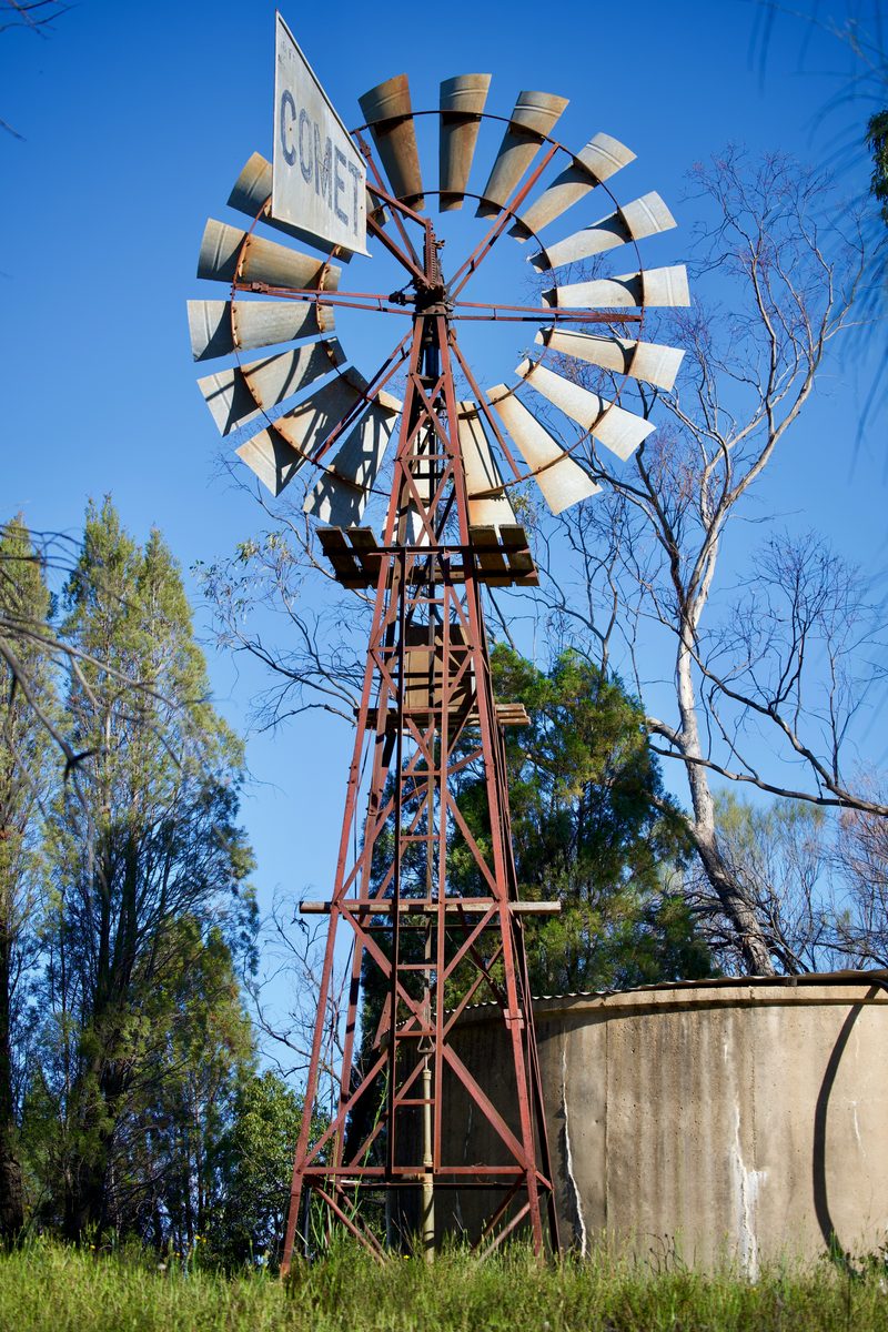 Classic Australian windmill in the Hunter Valley countryside